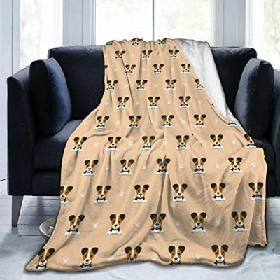 Image of COMRTL Flannel Fleece Throw Blanket Bed Cute Jack Russell Terrier Micro Warm Soft Lightweight Cozy Microfiber for Couch Sofa All Seasons