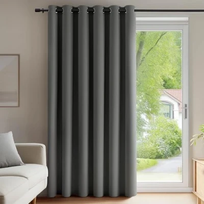 Image of Deconovo Super Soft Window Treatment Thermal Insulated Wide Width Ring Top Blackout Curtain for Livingrom 80 x 84 Inch Light Grey 1 Panel