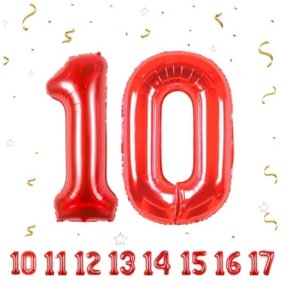 Image of Number Balloons 10,Red 10 Balloon 40 Inch Giant Helium Foil for Boys Girls 10th Birthday Party Decor Anniversary Decorations Supplies