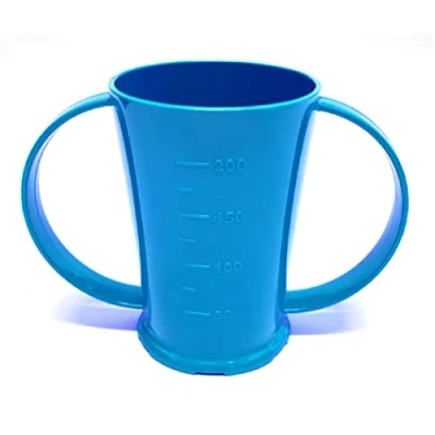 Image of NuHorizons Healthcare Products Blue Two Handled Graduated Beaker with Lid 200ml Adult Feeder Cup Drinking Aids (Wide Spout, Pack of 1)