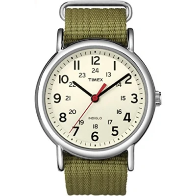 Image of Timex Unisex Watch T2N651PF with Cream Dial and Olive Nylon Strap