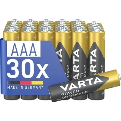 Image of VARTA Batteries AAA, pack of 30, Power on Demand, Alkaline, 1,5V, storage in environmentally friendly packaging, ideal for computer accessories, Smart Home devices, Made Germany