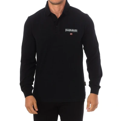Image of Napapijri Mens Polo Long Sleeve E Ayas flap neck NP0A4GJX men Black Cotton Size Medium