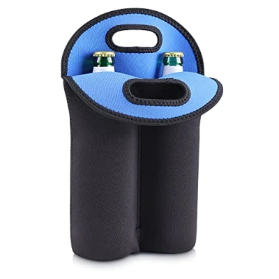 Image of kwmobile Neoprene Sleeve for 2X 500ml Bottles Bottle Cooler to Keep Beer, Soda, Soft Drinks Cool Black/Dark Blue