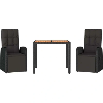 Image of Vidaxl 3 Piece Garden Dining Set Black Poly Rattan&amp;Solid Wood Acacia
