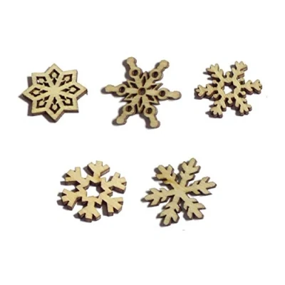 Image of Syntego 100pcs Rustic Wooden Christmas Snowflakes Confetti Wood Craft Shapes Embellishments for Crafting Decoration