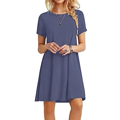 Image of MOLERANI Summer Dresses for Women UK Casual T Shirt Dress Short Sleeve Ladies Beach (S Size, Purple Grey)