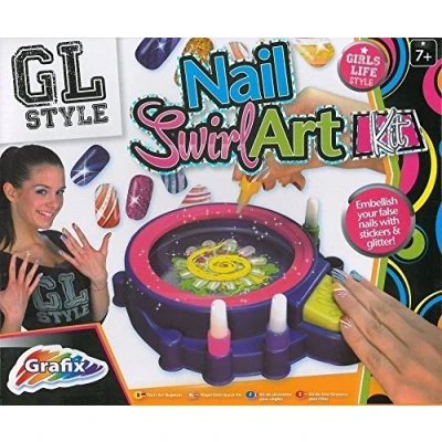Image of Grafix Girls Nail Art Kit Swirl Machine 4 Paints 3 Glitters Holographic Stickers, Multi Colour