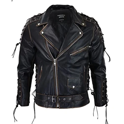 Image of TruClothing Mens Live to Ride Cow Hide Real Leather Jacket Original Cross Zip Brando Biker Motorcycle Black Brown S
