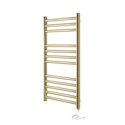 Image of Manissa Boston Electric Brushed Brass Heated Towel Rail 500mm W x 800mm H Stainless Steel Bathroom Radiator