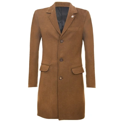 Image of Mens 3/4 Long Wool Brown Crombie Overcoat Jacket Blinders Trench Slim Fit Coat 46
