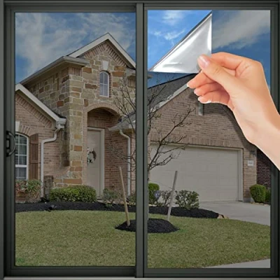 Image of FENTIS Black Reflective Window Film One Way Mirror Solar Glass Static Cling Tint Heat Control Anti UV No Glue 60x200cm