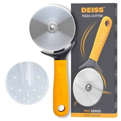 Image of Deiss Pro Heavy Duty Pizza Cutter with Wheel Slicer Stainless Steel Sharp Smooth Easy Grip Non Slip Handle, Dishwasher Safe