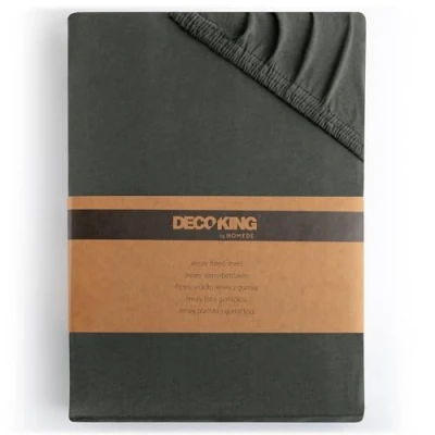 Image of DecoKing Fitted Sheet Cotton Jersey Boxspring, Amber Collection, 180x200 200x200 cm Dark Grey Charcoal Antracithe