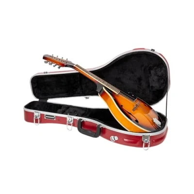 Image of Crossrock A style Mandolin Case ABS Molded Hardshell with Security Lock, Metal Feet, and Detachable Straps Red (CRA862MARD)