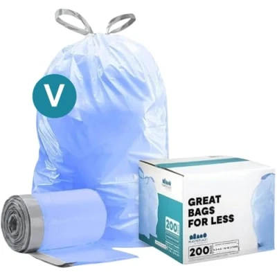 Image of Plasticplace Code V Compatible (200 Count) Blue Recycling Bags Drawstring Garbage Can Liners 4.2 4.8 Gallon / 16 18 Liter 14.75&quot; x 28&quot;