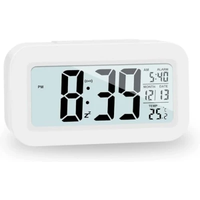 Image of JOPHEK LCD Digital Alarm Clock, Travel Clock with Temperature Snooze Function, Light Control, Intelligent for Bedroom, Home, Office