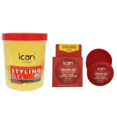 Image of ican London Argan Oil Styling Gel 880ml + Edge Control 80g Combo Set