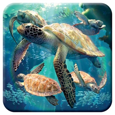 Image of 3D LiveLife Cork Coaster Sea Turtle Swim from Deluxebase. Lenticular Ocean Coaster. Non slip drinks mat with original artwork licensed renowned artist, David Penfound