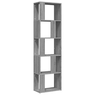Image of vidaXL Book Cabinet Grey Sonoma Engineered Wood 45x24x160cm Freestanding Contemporary Design Versatile Function Easy Assembly