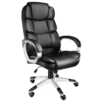 Image of TecTake® Office Chair with Faux Leather Cover, Ergonomic Desk Extra Thick Padding, High Backrest &amp; Headrest, Height Adjustable Swivel Rocking Function 5 Double Castors Black