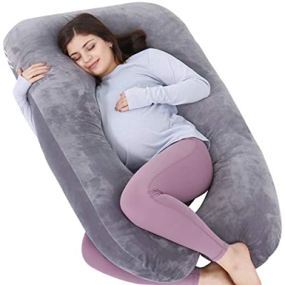 Image of AS AWESLING Pregnancy Pillow, U Shaped Full Body Nursing, Support and Maternity Pillow for Pregnant Women with Removable Velvet Cover (Grey)