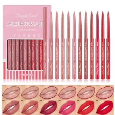 Image of DENESTUP 12 Pcs Lip Liner Combo, Matte Pencil Lipstick Set long lasting Wear and Waterproof, Non Stick Cup, High Pigmented Smooth Texture Natural Pen Makeup Gift
