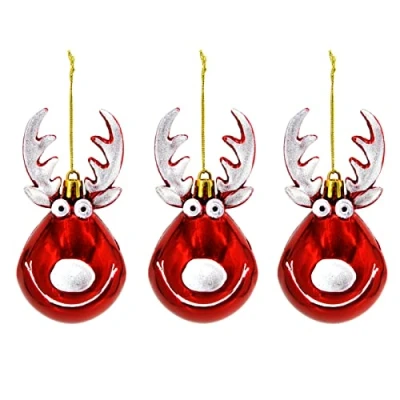 Image of Fassory 3 Pcs Deer Shaped Christmas Baubles, Ornament Hanging Tree Decorations, Xmas Pendants (Deer Red)