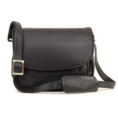 Image of VISCONTI Women&#039;s Leather Crossbody Saddle Bag Medium Handbag Multiple Pockets Adjustable Shoulder Strap ATLANTIC 2195 Black