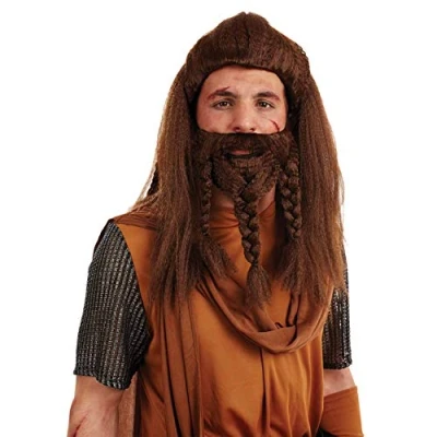 Image of Fun Shack Viking Beard Wig Costume, and Wig, Wizard Beard, Brown Set One Size