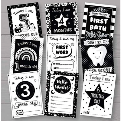 Image of Personal Moments Monochrome Baby Milestone Cards Shower Gift Keepsake Sensory Unisex