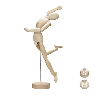 Image of Relaxdays Wooden Artists’ Mannequin for Drawing and Crafting, Articulate with Stand, Model, 32.5 cm Tall, Natural, Brown, x 7.5 7