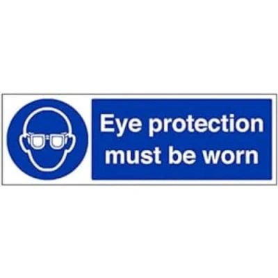 Image of V Safety Eye Protection Must Be Worn PPE Sign 450mm x 150mm 1mm Rigid Plastic