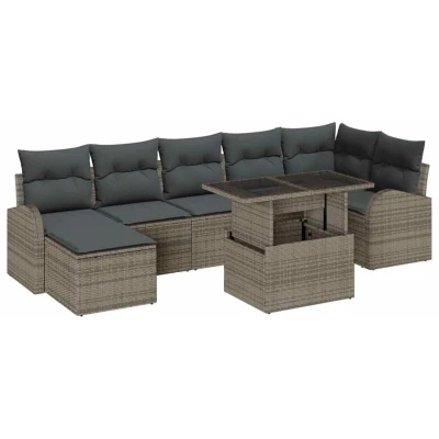 Image of vidaXL 8 Piece Garden Sofa Set with Cushions Grey Poly Rattan