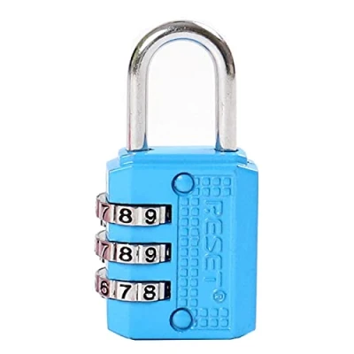 Image of RESET 071 3 Digit Combination Lock,Small Padlock for School Gym Locker,Luggage,Suitcase,Backpack,Toolbox,Set Your Own Combination,Blue