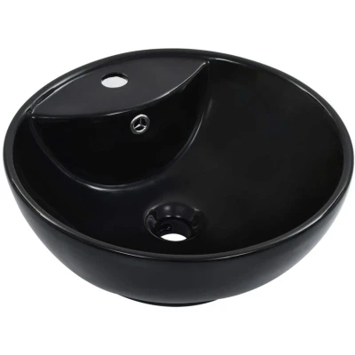 Image of vidaXL Wash Basin with Overflow 46.5x18 cm Ceramic Black