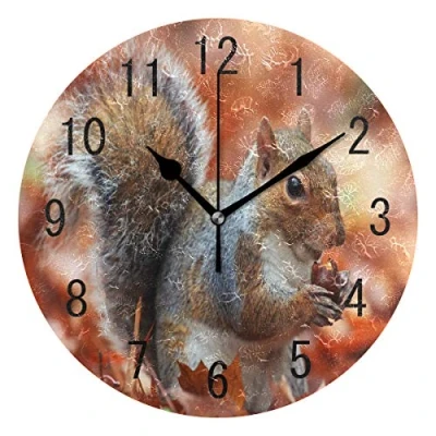 Image of Use7 Home Decor Squirrel Autumn Forest Round Acrylic Wall Clock Non Ticking Silent Art for Living Room Kitchen Bedroom