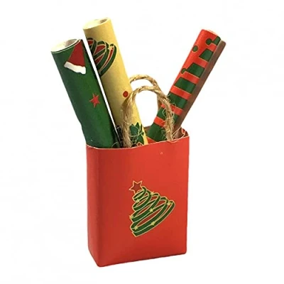 Image of Melody Jane Dolls House Wrapping Paper Rolls in Gift Bag Miniature Christmas Shop Accessory
