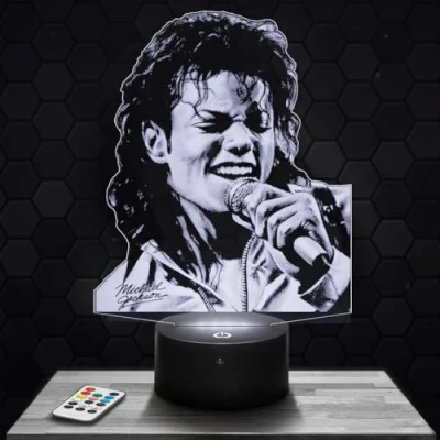 Image of Bedside Lamp M. Jackson Night Light 3D LED Illusion, Christmas, Gift idea for boy and Girl Birthday Child or Adult Bedroom TOP