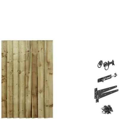 Image of Bespoke Custom Made To Measure upto HEIGHT: 4ft (120cm High) Feather Edge Semi Braced Flat Top Pathway Garden Pedestrian Gate [Width 75CM With Ring Latch Hinge Pack