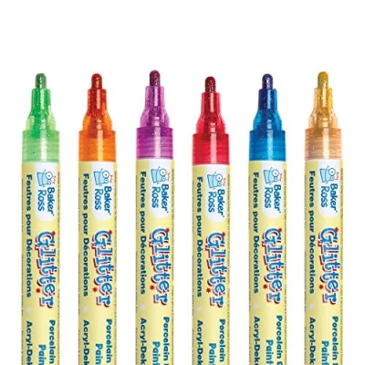 Image of Baker Ross AT520 Paint Markers Pack of 6, Acrylic Glitter Marker Set, Art And Craft Supplies