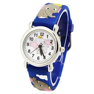 Image of ele ELEOPTION Girl&#039;s Digital Quartz Waterproof 3D Cute Cartoon Round Dial Wrist Watch with Silicone Strap,Elephant, Blue
