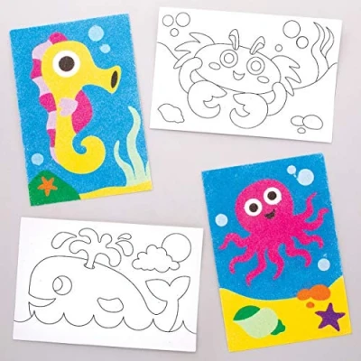 Image of Baker Ross Octopus AW378 Sea Life Sand Art Pictures (Pack of 8) for Kids to Decorate and Display, Black, Small