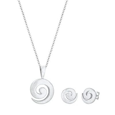 Image of Nenalina Women&#039;s Jewellery Set silver Brushed Necklace with Pendant and Stud Earrings in Spiral Shape, Earring for Women Girls, 925 Sterling Silver, Length 45 cm