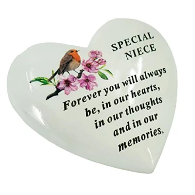 Image of Angraves Special Niece Robin Memorial Heart Graveside Plaque Ornament Grave Decoration