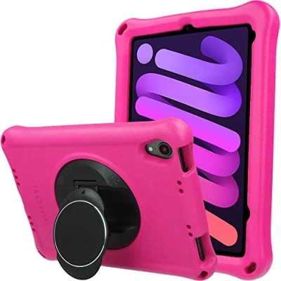 Image of TECHGEAR Bumper+ Case For iPad Mini 7/6 (7th / 6th Generation) 2024/2021 Rugged Shockproof Soft Protective Easy Grip Body with Stand, Hand Holder, Screen Film, Kids Proof [Pink]