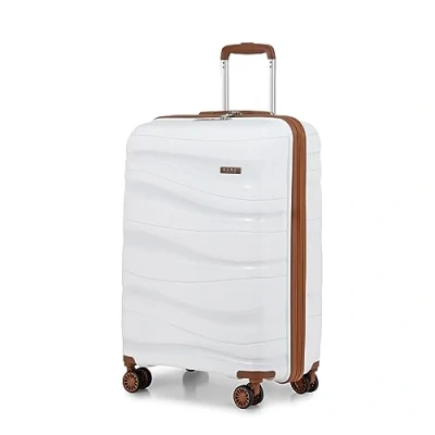 Image of Kono Hand Cabin Luggage Lightweight Polypropylene Hard Shell Carry On Suitcase Trolley with TSA Lock Spinner Wheels (Cream)