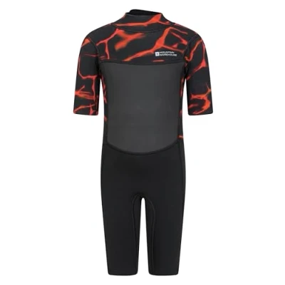 Image of Mountain Warehouse Kids Shorty Wetsuit 2.5mm Thickness, Flat Seams, Easy Glide Zip Children&#039;s Wetsuit, Neoprene, Adjustable Neck Closure For Surfing, Swimming, Electro Pulse Size 9 10 Years