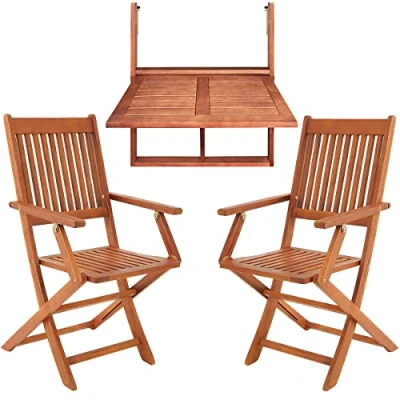 Image of CASARIA® 3 Piece Balcony Furniture Set FSC® Certified Acacia Wood Foldable Weatherproof Adjustable Hanging Table Stylish and Durable Ideal for Outdoor Use