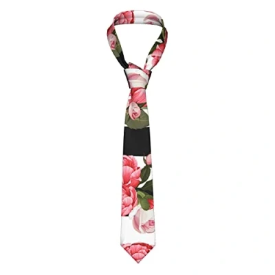 Image of Black White Striped Flowers Printed Ties For Men Fashion Suit Tie Classic Neck Skinny Wedding Business Formal Neckties